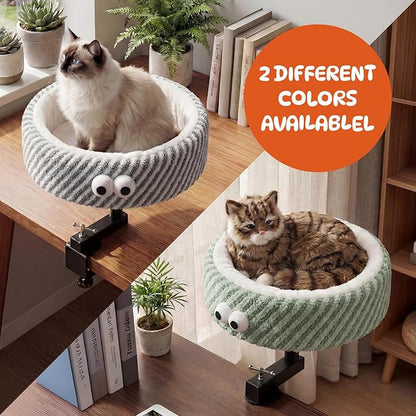 Cat Desk Bed, Height Adjustable 360° Rotating Desk Mounted Cat Bed, 2-in-1 Cat Desk Perch Hammock, Desk Cat Bed Attachment with Washable Cushion for Most Cats (Green)