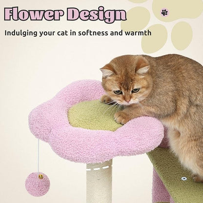 DWVO Flower Cat Tree for Large Cats: 61" Tall with Self-Grooming Brush, Cute Kitten Climbing Tower for Indoor Kittens with Cat Condo, Top Perch, Basktet, Sisal Scratching Posts, Dangling Ball