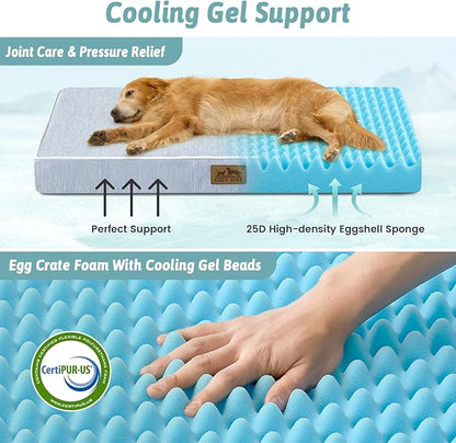 COZY KISS Cooling Dog Bed for Crate, Waterproof Dog Crate Mat with Removable Washable Cover, Orthopedic Egg Crate Foam Support, Small Dog Bed 24x16x3 Inch,Light Blue