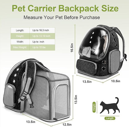 Cawypety Expandable Cat Backpack,Cat Bubble Backpack Carrier for Carrying Cats, Pets and Small Dogs,Airline-Approved,Designed for Travel, Hiking, Walking,Car （Black