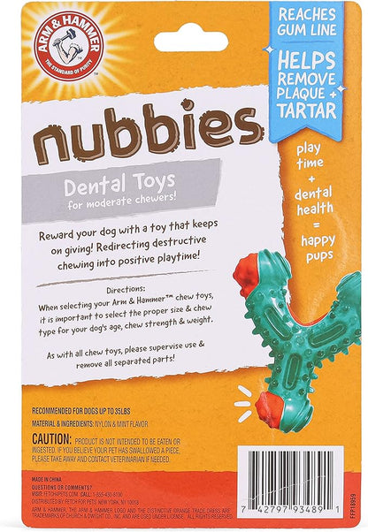 Arm & Hammer for Pets Nubbies Wishbone Dog Dental Toy| Best Dog Chew Toy for Moderate Chewers | Dog Dental Toy Helps Reduce Plaque & Tartar | Chicken Flavor Baking Soda (Pack of 2)