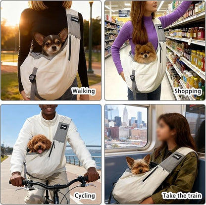 NATUYA Dog Sling Carrier for Small Dogs, Lightweight Cozy Puppy Carrier with Zip Pockets Adjust Strap, Size Adjustable, Double Safety, Hands-Free Travel Carrier for Pet Under 15lbs