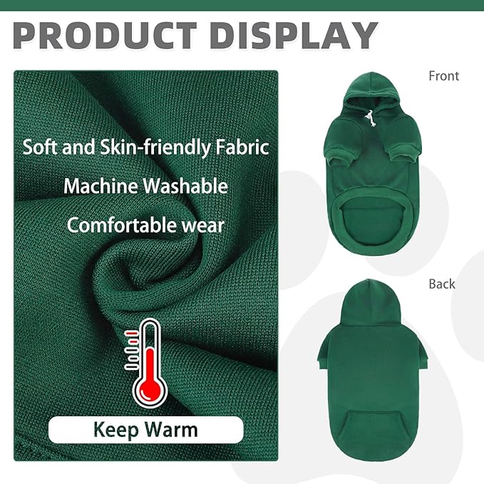 KOOLTAIL Dog Hoodie for Large Medium Small Dogs,Soft&Warm Pet Sweater with Leash Hole and Pocket Boy Girl, Puppy Fall Winter Jacket Clothes,French Pitbull Cold Weather Coat Sweatshirt,Deep Green XXL