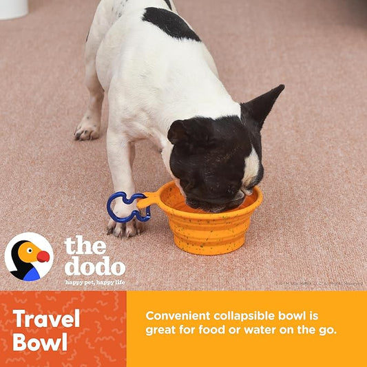 The Dodo Collapsible Dog Bowl, Yellow; Travel Dog Bowl That Folds Flat and Clips with Carabiner for Easy Storage and Carry