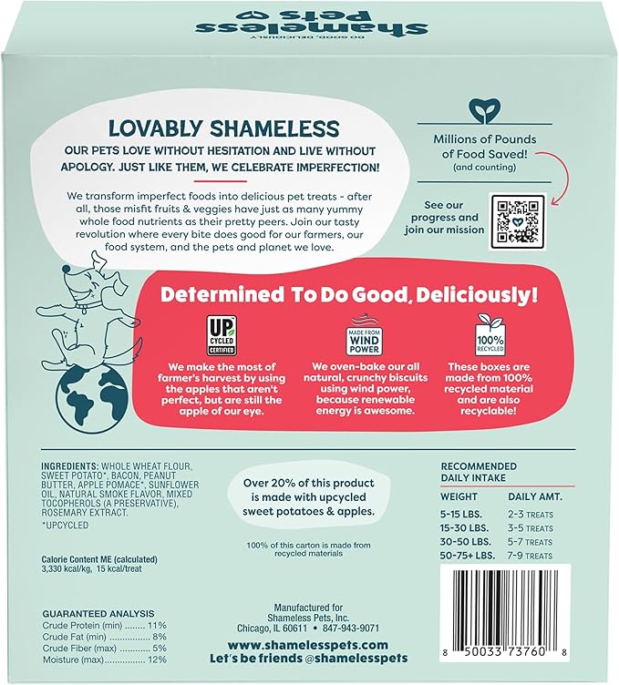 Shameless Pets Crunchy Dog Treats - Bacon It Easy, 12oz - Healthy Dog Biscuits & Cookies Treats for Medium, and Large Dogs - Made in The USA - Free from Corn & Soy
