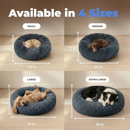 Best Pet Supplies Round Calming Dog Bed for Small, Medium & Large Dogs, Plush Donut Cuddler Pet Bed w/Raised Rim for Head, Neck Support, Anti-Slip Bottom Washable Bed - Gray, 20 x 20 x 6