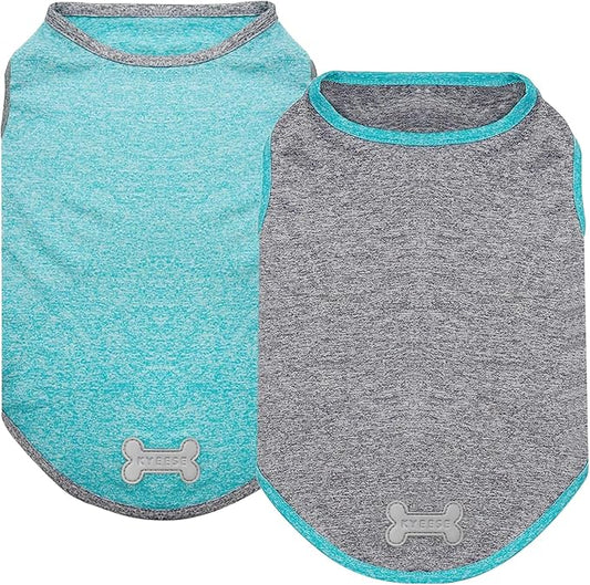 KYEESE 2 Pack Dog Shirts Sun Protection Quick Dry Soft Stretchy Pet T-Shirts with Reflective Label Tank Top Sleeveless Cat Vest Dog Clothes for Small Dogs, Small, Grey+Blue