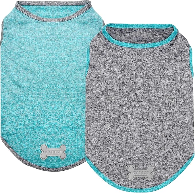 KYEESE 2 Pack Dog Shirts Quick Dry Soft Stretchy Sun Protection Pet T-Shirts with Reflective Label Tank Top Sleeveless Vest Dog Clothes for Small Medium Dogs, X-Large, Grey+Blue