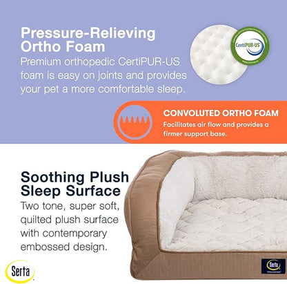 Serta Orthopedic Quilted Couch Dog Bed for Pets – Desert Sand (Large)
