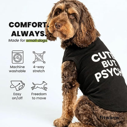 Fitwarm Cute But Psycho Dog Shirt, Summer Clothes for Small Dogs Boy Girl, Funny Pet Outfit, Black, White, Large