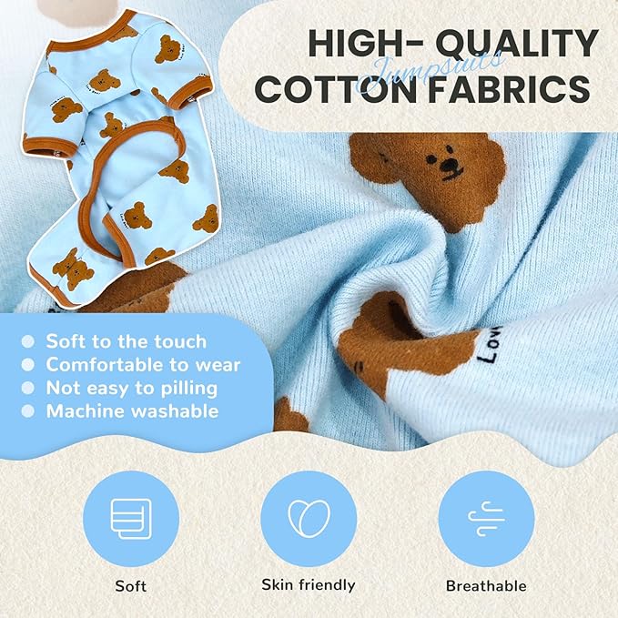 Dog Pajamas Spring Small Sized Onesie Clothes Soft Stretchy Puppy Pajamas for Small Dogs Cats Girl Pet Costume Cute Bear Printed Pjs Outifts French Bulldog Chihuahua Doggie Clothing