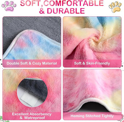Reginary 4 Pcs Waterproof Guinea Pig Blankets Washable Small Animal Fleece Bedding Guinea Pig Cage Liners Reusable Training Pads Pet Pee Pad Sleep Mat for Hamster(Tie Dye Pattern,35 x 24 Inch)