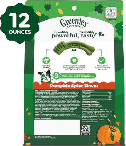 Greenies Veterinarian-Recommended, Limited-Edition Natural Dental Dog Treats Regular Size, Pumpkin Spice Flavor, 12 oz. Pack, 12 Count