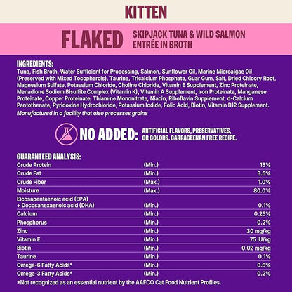 Wellness CORE Signature Selects Flaked Kitten Canned Wet Cat Food, Natural, Protein Rich, Grain Free, Skipjack Tuna and Wild Salmon Entrée Recipe, 2.8 oz, Pack of 12 Cans