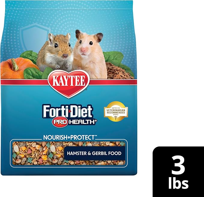 Kaytee Forti-Diet Pro Health Nourish+Protect Hamster and Gerbil Food, Comprehensive Nutrition Backed by Science, Digestive Health, Immune Support, 3 Pounds