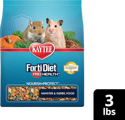 Kaytee Forti-Diet Pro Health Nourish+Protect Hamster and Gerbil Food, Comprehensive Nutrition Backed by Science, Digestive Health, Immune Support, 3 Pounds