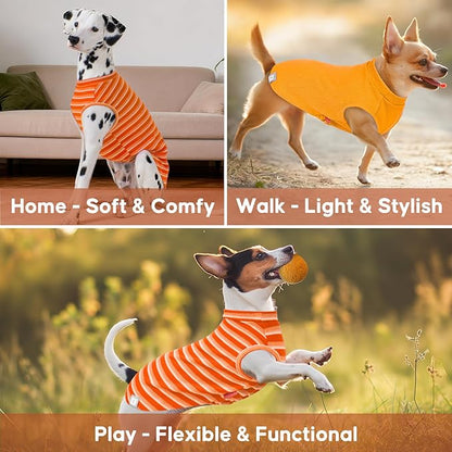 KYEESE 2Pack Waffle Dog Shirts, Lightweight Sleeveless Dog T Shirts for Small Medium Dogs Boy Girl, Breathable Pet Vest Comfortable Tank Top Soft Dogs Clothes for Daily Wear, Orange+Striped, XL