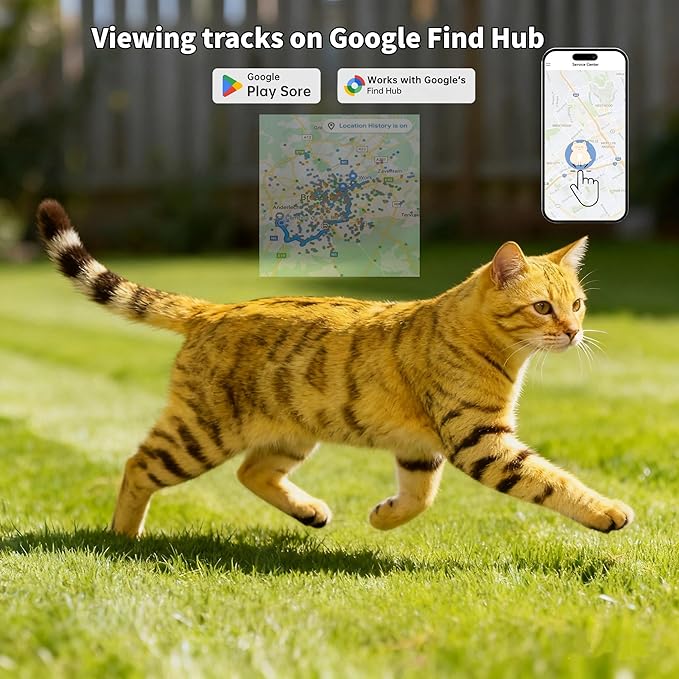 GPS Collar for Cats (Android Only) Pet Tracker, Soccer Style Smart Tag Compatible with Google Find My, Waterproof No Monthly Fee Cat Tracking Collar, Game Day Football Design for Pet Safety