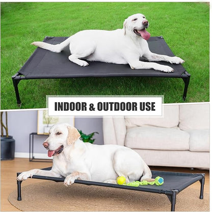 Garnpet Elevated Dog Bed for Medium Dogs, Raised Dog Cot, Heavy Duty Pet Cots with Durable Supportive Teslin Recyclable Washable Mesh, Indoor & Outdoor, Dark Grey, 32" L x 25" W x 7" Th