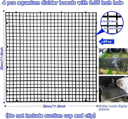 Adjustable Aquarium Fish Tank Divider Filter Bottom Plastic Grid Fish Tank Isolation Board Egg Crate Tray((Black, 4pcs 11.8X11.8Inch with 0.35Inch Hole)