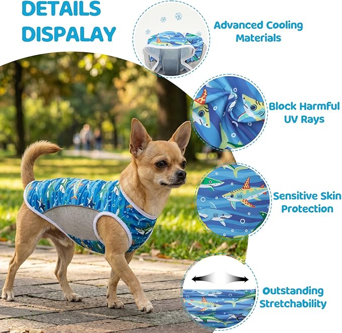 UPF 50+ Sun Protection Dog T-Shirt, 2 Pack Lightweight Sleeveless Dog Vest for Small Medium Dogs Boy – Reflective Strips, Quick-Dry Pet Apparel, Sports Fan Shirt P23ST00506L