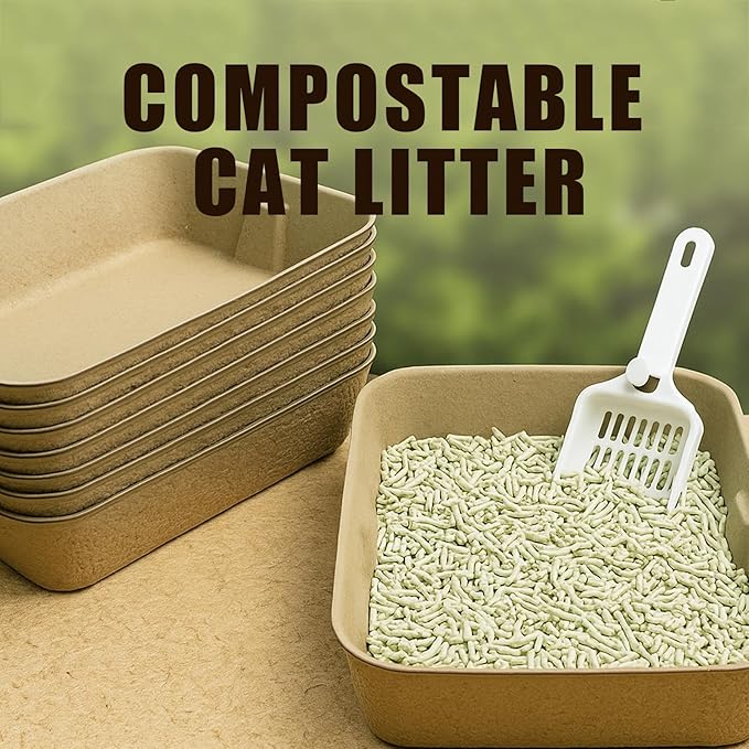 JINVOGREEN Disposable Litter Boxes for Cats, 6 Pack Cat Litter Trays for Travel, Temporary Use, or Liner – Leak-Proof, Eco-Friendly, Easy Clean-Up (16.1" x 12.4" x 3.7")