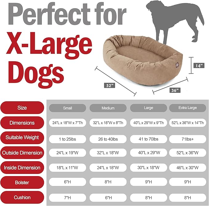 Majestic Pet 52 Inch Suede Calming Dog Bed Washable – Cozy Soft Round Dog Bed w/Spine Support for Dogs to Rest Head - Fluffy Donut Dog Bed 52x35x11 (Inch) - Round Pet Bed X- Large – Stone (2025)