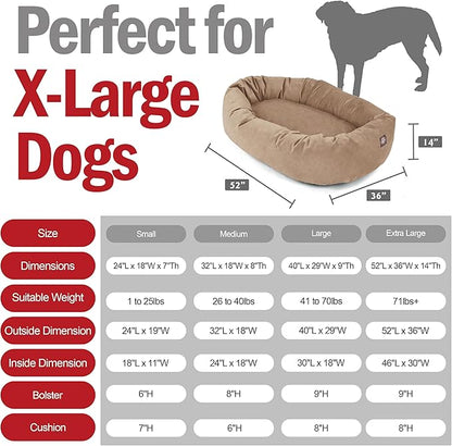 Majestic Pet 52 Inch Suede Calming Dog Bed Washable – Cozy Soft Round Dog Bed w/Spine Support for Dogs to Rest Head - Fluffy Donut Dog Bed 52x35x11 (Inch) - Round Pet Bed X- Large – Stone (2025)