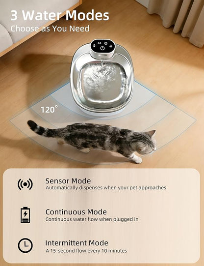 Wireless Cat Water Fountain,Stainless Steel,135 fl oz/4L Battery Powered Automatic Pet Water Dispenser, Cordless Design,Drinking Fountain for Cats, Dogs & Indoor (Cat Fountain+2 Filter)