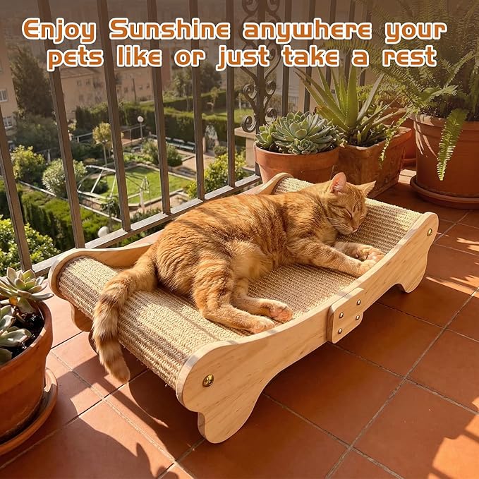 Outamateur Sisal Cat Scratcher Bed, Cat Hammock Chair, Cats Scratcher Lounge, Cats Mini Beach Chair for Scratching, Pet Beds with Removable Sisal Pad for Indoor Small Animal, Puppy, Rabbit