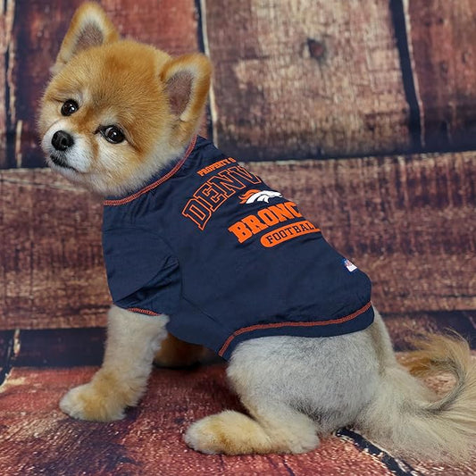 NFL Denver Broncos Dog T-Shirt for Pets, Size Small. Officially Licensed Pet Shirt with Team Logo, Soft Stretchable Comfort Fit Apparel for Dogs & Cats
