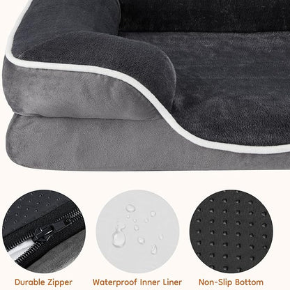 DUMOS Orthopedic Dog Beds for XL Large Sized Dogs, 42x32 in Machine Washable Cover Pet Bed, Anti-Slip Waterproof Memory Foam Couch Bed for Indoor Dogs and Cats, Grey