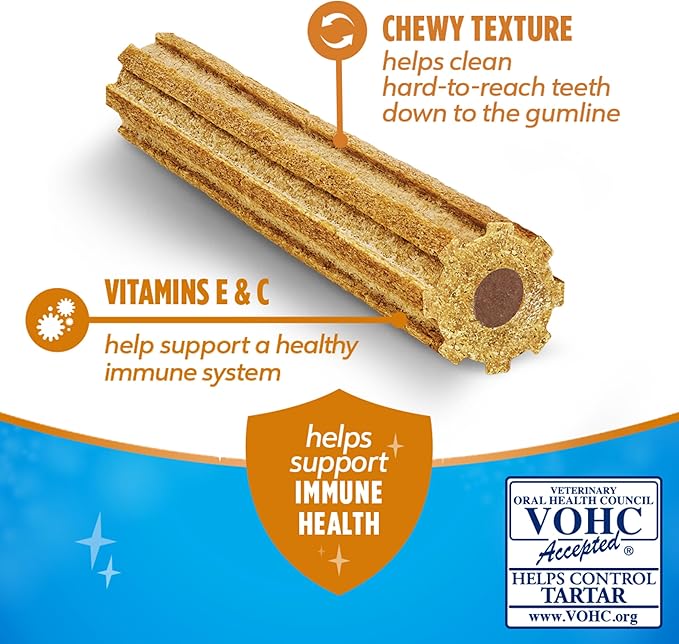 DentaLife Plus Immune Support Dog Treats for Large Dogs 40 lbs. and up, Cleans Teeth, Freshens Breath, & Supports Immune Health, Chicken, Apple, & Blueberry Flavor, 22.6 oz., 19 Chews - 19 ct. Pouch