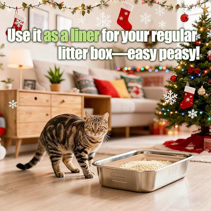 Disposable Litter Boxes for Cats Large: 8-Pack Leak-Proof Sustainable for Indoor/Travel Use Standalone or as Liner17.5'' x 13.5''