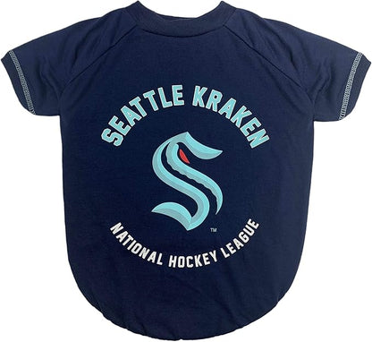 Pets First Dog TEE Shirt; NHL Seattle Kraken PET T-Shirt for Dogs & Cats, Size: Small. Wrinkle-Free, Soft & Comfortable, Durable & Washable WAM Shirt Dress Outfit for Your Cute Puppy, Kitty, Dog, Cat