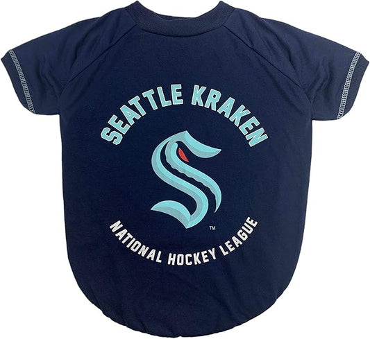 Pets First Dog TEE Shirt; NHL Seattle Kraken PET T-Shirt for Dogs & Cats, Size: Small. Wrinkle-Free, Soft & Comfortable, Durable & Washable WAM Shirt Dress Outfit for Your Cute Puppy, Kitty, Dog, Cat