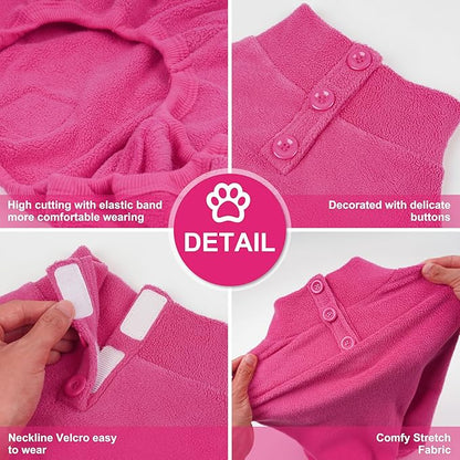 cyeollo Fleece Dog Pajamas Large Dog Pjs Jumpsuit Thermal Dogs Onesie Stretchable Doggie Coat Pet Clothes for Medium to Large Sized Dogs, Color Fuchsia
