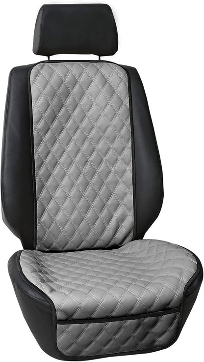 FH Group Car Seat Cushion – Faux Leather Single Front Seat Cover with Front Pockets, Airbag Compatible, Universal Fit Car Seat Cushion for Driver or Passenger Seat, SUV, Truck, Sedan & Van – Gray