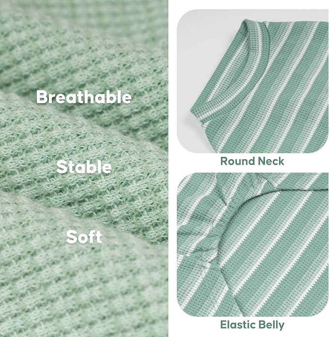 KYEESE 2Pack Waffle Dog Shirts, Lightweight Sleeveless Dog T Shirts for Small Medium Dogs Boy Girl, Breathable Pet Vest Comfortable Tank Top Soft Dogs Clothes for Daily Wear, Green+Striped, XL