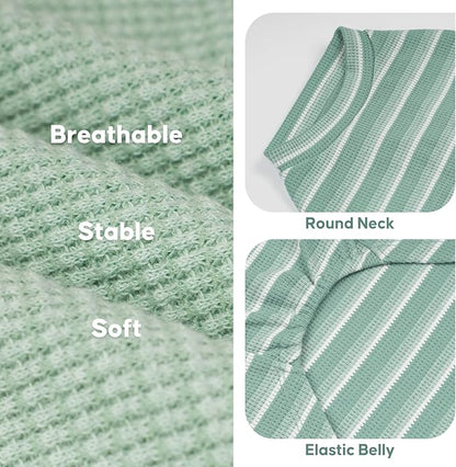 KYEESE 2Pack Waffle Dog Shirts, Lightweight Sleeveless Dog T Shirts for Small Medium Dogs Boy Girl, Breathable Pet Vest Comfortable Tank Top Soft Dogs Clothes for Daily Wear, Green+Striped, XL