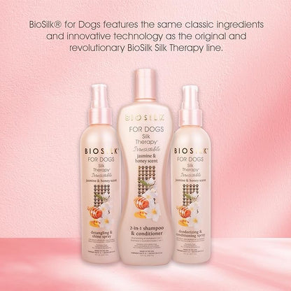 BioSilk for Dogs Silk Therapy Irresistible Deodorizing and Conditioning Spray, Jasmine and Honey Scent, Hydrolyzed Silk Proteins, Paraben Free, pH Balanced for Dogs, Safe 8 Weeks+, 8 fl oz