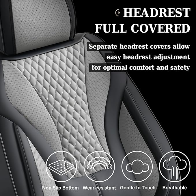 Coverado Waterproof Nappa Leather Car Seat Covers, Automotive Fullset Seat Covers, 5 Seat Car Seat Cushion & Protector, Black&Gray Front and Rear Covers Universal Fit for Most Cars, SUVs, Trucks
