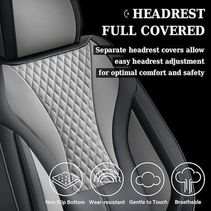 Coverado Waterproof Nappa Leather Car Seat Covers, Automotive Fullset Seat Covers, 5 Seat Car Seat Cushion & Protector, Black&Gray Front and Rear Covers Universal Fit for Most Cars, SUVs, Trucks
