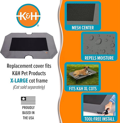 K&H Pet Products Dog Cot Replacement Cover, Designed to fit K&H XL Pet Cots (Sold Separately), Indoor Outdoor, Breathable Cooling Mesh Center, Machine Washable - Extra-Large 50 X 32in Gray
