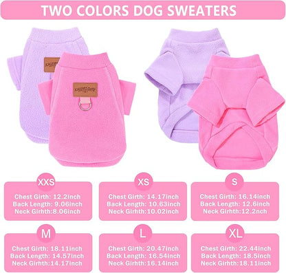 2 Pieces Dog Sweaters with Leash Ring Fleece Dog Winter Clothes for Small Dogs Girl Boy Turtleneck Pet Sweatshirt Puppy Pullover Sweaters Cat Apparel Clothing,XXS, Pink and Purple