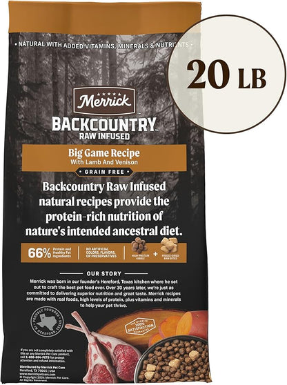 Merrick Backcountry Grain Free Dry Adult Dog Food, Kibble with Freeze Dried Raw Pieces, Big Game Recipe - 20.0 lb. Bag