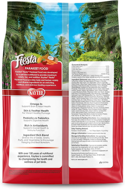 Kaytee Fiesta Parakeet Food,Nutritious and Fun Blend,Supports Skin,Feather,Digestion,Brain and Heart Health,2 pounds,(Pack of 2)