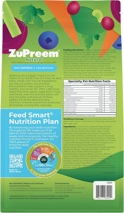 ZuPreem Smart Selects Bird Food, Cockatoo Food, Bird Feed Pellets and Seed Blend, Macaw Diet, Daily Nutrition for Amazons, Cockatoos, and Macaws, Made in USA, Amazon Diet, (Large, 4 lb bag)