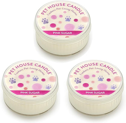 Pet House Mini Candles for Pet Odor Made with Natural Soy Wax, Plant Based, Dog and Cat Friendly Scented Candles, Pink Sugar Pack of 3
