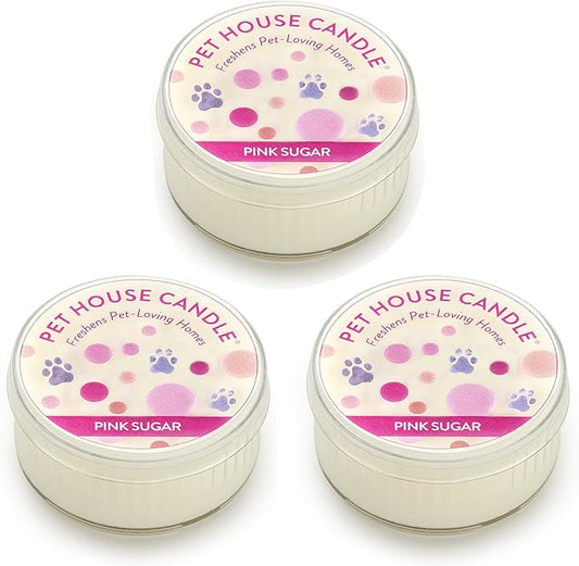 Pet House Mini Candles for Pet Odor Made with Natural Soy Wax, Plant Based, Dog and Cat Friendly Scented Candles, Pink Sugar Pack of 3